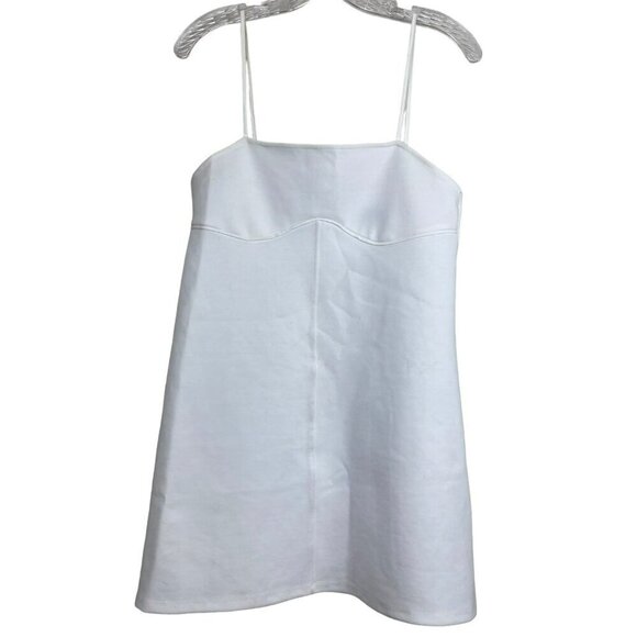 2/$30 ZARA Osyter White Strappy Women Medium Mini Dress Square Neck Flared Hem - Picture 3 of 11